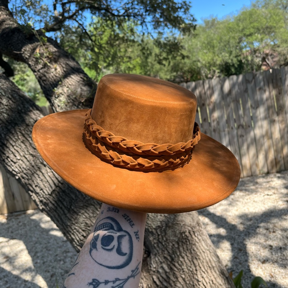 Anthropologie “braided boater” flat brim hat